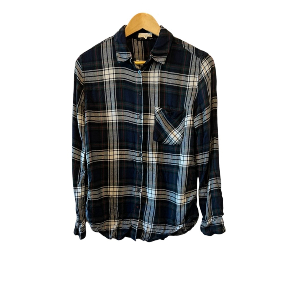 GARAGE Blue Plaid Button Up Lightweight Casual Top XS